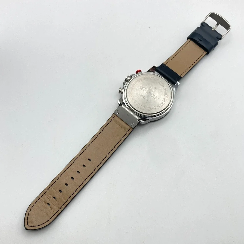 Curren Men's Chronograph Watch 48mm Silver Tone Black Date WR New Battery 10